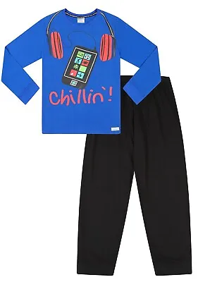 Buy Cool Boy's Chillin!! Mobile Phone Pyjamas 11 To 16 Years Blue Pj PJs • 9.90£