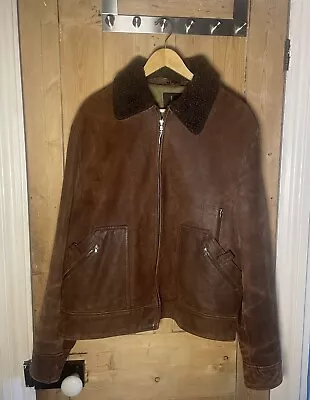 Buy VERA PELLE Mens Brown Leather Suede Bomber Jacket Detachable Fur Collar - UK 2XL • 49.95£