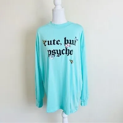 Buy NWT Fashion Nova Mint Cute But Psycho Butterfly Long Sleeve Graphic T-Shirt • 26.46£