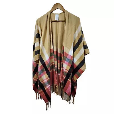 Buy Woolrich One Size Wrap Poncho Shawl Cape Aztec Western Fringe Plaid Tan Red • 18.31£