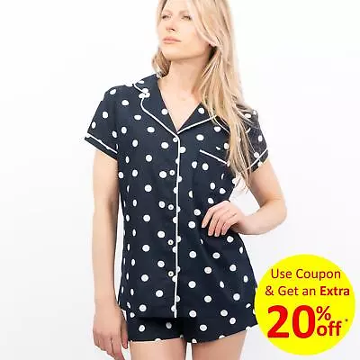 Buy M&S Pyjamas PJs Set Navy Womens Nightwear  Dot Shortie Cotton Short Sleeve   • 20£