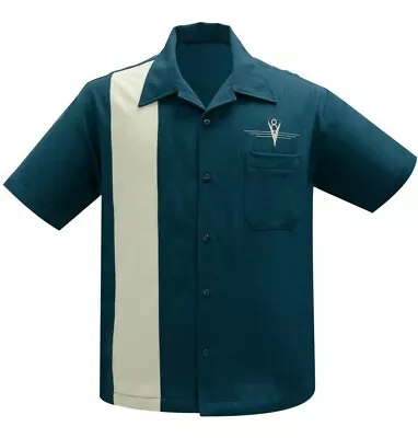 Buy Steady Clothing V8 Classic Teal Stone Bowling Rockabilly Button Up Shirt ST35613 • 63.80£