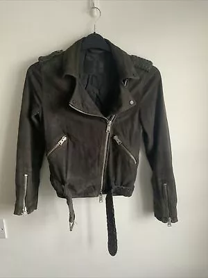 Buy Women’s All Saints Goat Leather/ Braided Wyatt Biker Jacket Khaki Size UK 4 • 10£