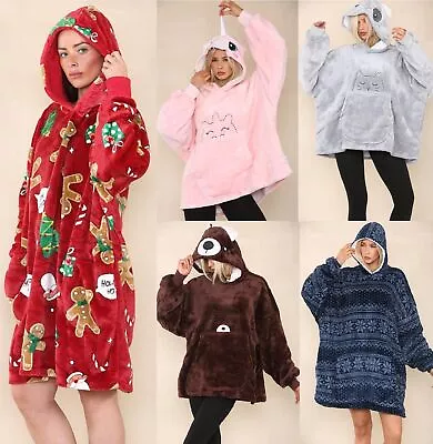 Buy Christmas Hoodie Oversized Pullover Warm Cosy Pyjamas Unisex Blanket Nightwear • 16.99£