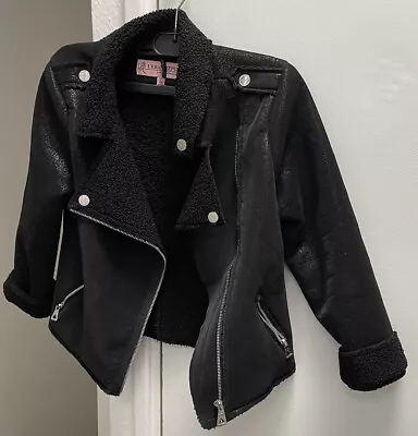 Buy Girls Fleece Lined Aviator Jacket Urban Republic Black Faux Suede 14 L • 14.35£