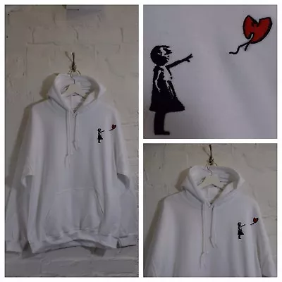 Buy Actual Fact  W  Red Balloon X Banksy Street Art White Hooded Sweatshirt Hoodie • 35£