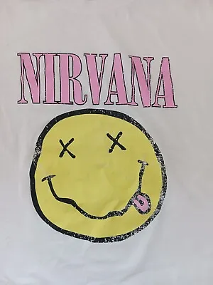 Buy Nirvana Official Xerox Smiley Logo Band White New T-Shirt • 7.99£