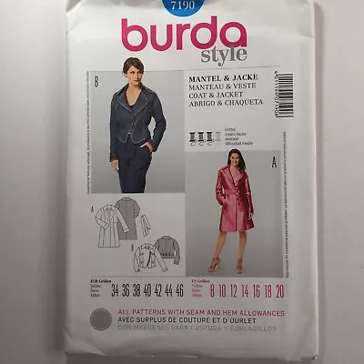 Buy Burda 7190 Jacket Trench Coat Bomber Belt Retro Collar Ladies New Uncut Pattern • 14.50£