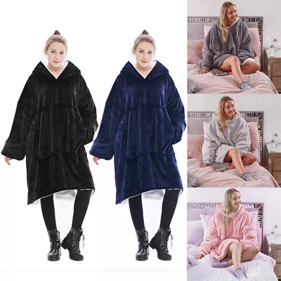 Buy Hoodie Oversized Blanket Extra Long Soft Flannel Fleece Giant Sweatshirt Pajamas • 9.96£