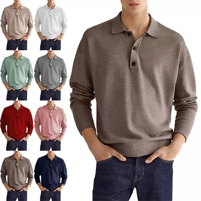 Buy Tops Sport T Shirts Mens Lapel  Polo Shirt Casual Long Sleeve Tee Neck Business • 11.39£