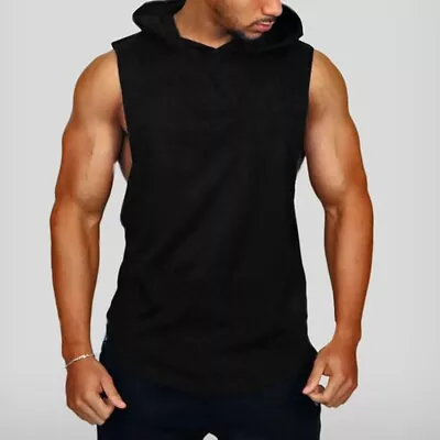Buy Sleeveless Hoodie Tank Top For Men Bodybuilding Workout T Shirt With Hood (Red) • 10.89£