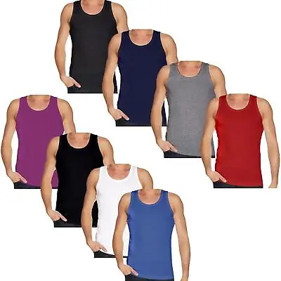 Buy 2 Pack Mens Plain Vest Cotton Sports Fitness Summer T-Shirt Tank Gym Top • 6.99£