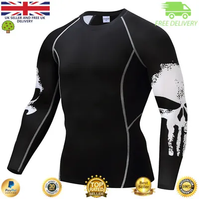 Buy Mens Compression Top Gym Crossfit MMA Skull Cycling Muscle Punisher High Quality • 14.99£