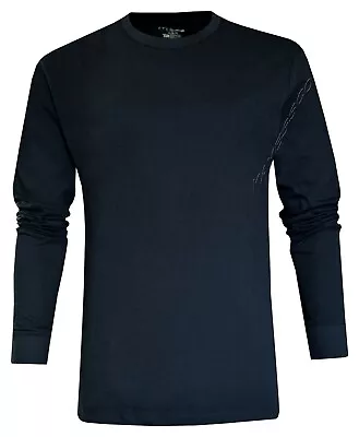 Buy Long Sleeve T-shirt Plain Ribbed Cuffs Classic Crew Neck Casual Tee Tops M- 3XL • 7.98£