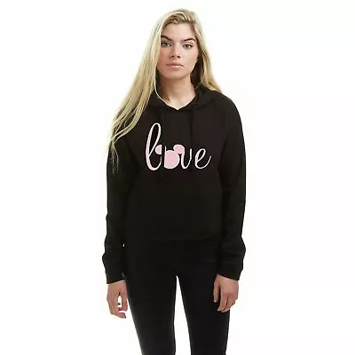 Buy Disney Ladies Cropped Pullover Hood Love Mickey Mouse Black S - XL • 16.99£