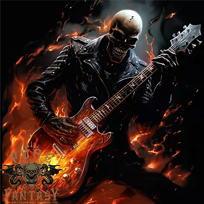 Buy Hell Skull Rocker Rock N Roll Heavy Metal Guitar Mens T-Shirt 100% Cotton • 10.75£
