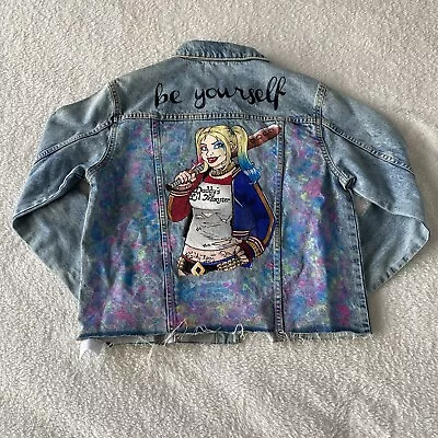 Buy Hand Painted Denim Jacket Coat Harley Quinn Daddy Lil Monster Personal Unique S • 54.99£