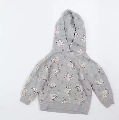 Buy Primark Girls Grey Geometric Cotton Pullover Hoodie Size 2-3 Years - Unicorn • 2.75£