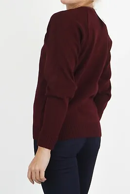 Buy Womens Jumper V-Neck Long Sleeve Ladies Knitted Pullover Wine Dark Red • 9.95£