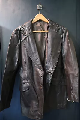 Buy Dark Brown 70's Slim Long Leather Jacket • 35£