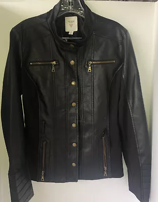 Buy Guess Women's Jacket Black Size Large Motorcycle Faux Leather Zippers • 23.68£