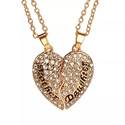 Buy Mother Daughter Necklace Mothers Pave Heart Day Gift Clothing • 6.99£
