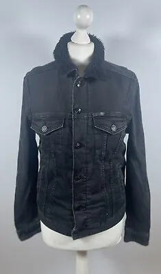 Buy H&M Black Faux Fur 8 Lined Recycled Fiber Denim Jean Jacket Womens • 20£