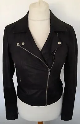 Buy YAS - Biker Style REAL LEATHER Jacket Black Soft Size S 8 - STUNNING • 64.99£