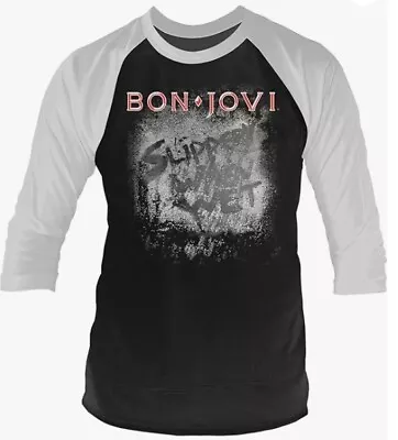 Buy Official Bon Jovi Slippery When Wet Raglan Baseball T Shirt 3/4 Length Sleeve • 18.95£