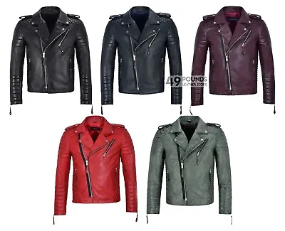 Buy Brando Men's Real Soft Leather Jacket Biker Style Red Quilted Slim Fit 2250 • 41.65£