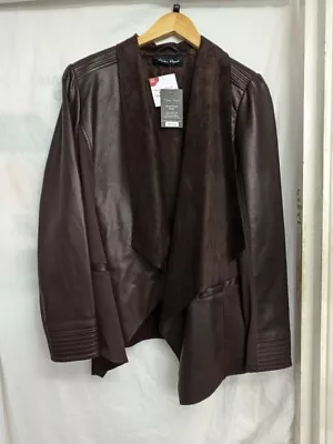 Buy NEW WITH TAGS Faux Stretch Vegan Leather Brown Jacket By Stolen Heart - CG L35 • 7.99£