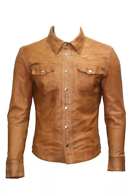 Buy Men's Casual Biker Vintage Waxed Distressed TAN Real Leather Shirt Retro Jacket • 20.17£