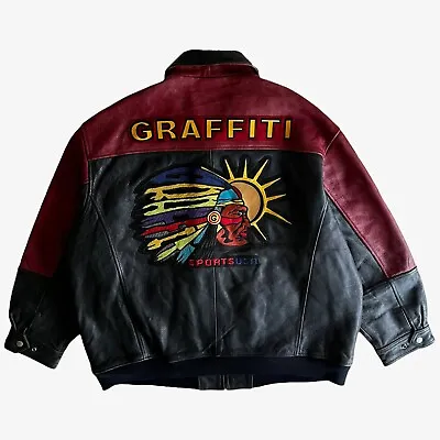 Buy Vintage 90s Graffiti Chief Leather Varsity Jacket Back Spell Out, AVIREX Retro • 350£