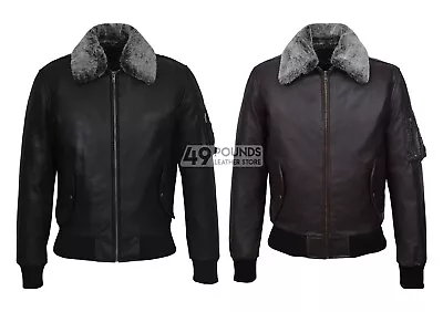 Buy Men's Army Bomber Jacket Fur Collar REAL SKIPPER LEATHER Air Force PILOT Jacket • 49£