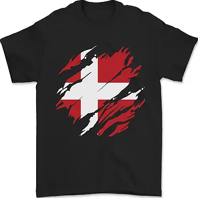 Buy Torn Denmark Flag Danish Day Football Mens T-Shirt 100% Cotton • 7.49£
