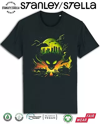 Buy Mens ALIEN INVASION T-Shirt UFO Space Sci-Fi Organic Aliens Invading Earth Tee • 8.99£