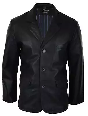 Buy Mens Real Leather Jacket Black Smart Casual Classic Blazer Retro Vintage • 99.99£