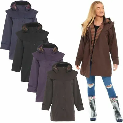 Buy Ladies 3/4 Mid Length Waterproof Riding Rain Jacket Country Coat With Cape Women • 24.99£