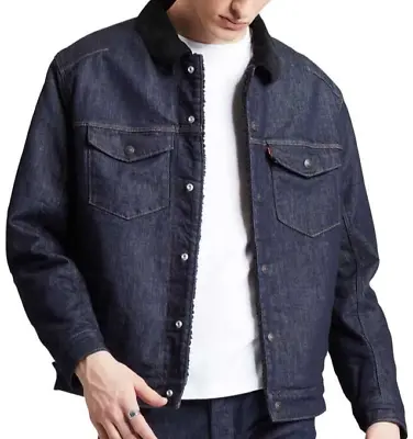 Buy LEVI’S Engineered Jeans Sherpa Trucker Denim Jacket RED TAB LEJ Indigo SMALL Men • 49.99£