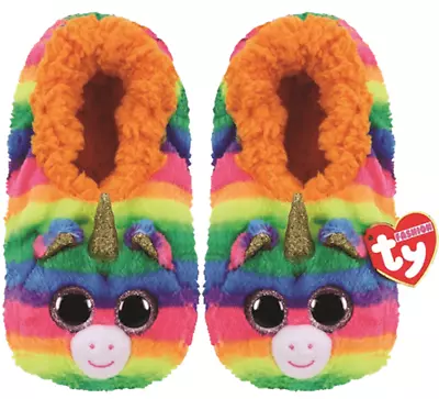 Buy TY Beanie Babies GEMMA The RAINBOW UNICORN Soft Plush Slippers • 14.95£