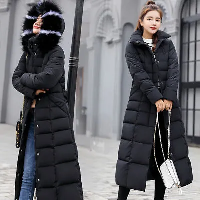 Buy Women's Winter Long Parka Quilted Knee Coat Hooded Warm Padded Jacket Outwear • 28.49£
