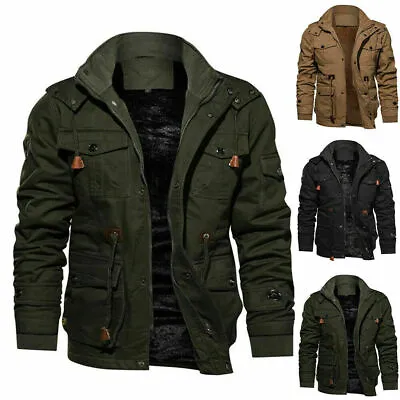 Buy Men's Winter Fleece Lined Jacket Warm Casual Tactical Hooded Coat Outwear UK - • 11.99£