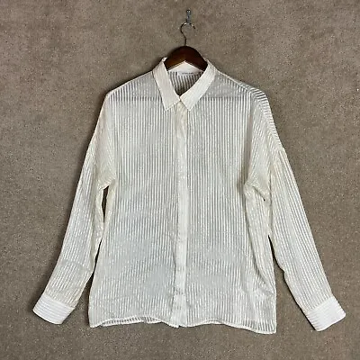 Buy Anine Bing Shirt Blouse Womens Size Medium Ivory/Gold Metallic Stripe Sheer Silk • 38.61£