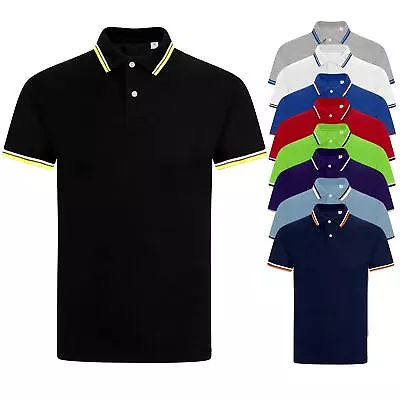 Buy New Mens Double Tipping Polo Shirt Short Sleeve Pique Top Regular Fit T Shirt • 13.99£