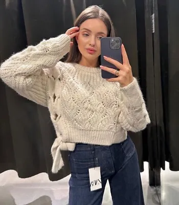 Buy Zara New Woman Ecru Cable-knit Sweater With Tie  Size Xs Uk 6 • 29.99£