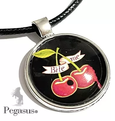 Buy Quality Red Rockabilly Cheeky Cherry 50s 60s Vintage Glass Cabochon Necklace • 7.99£