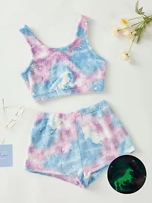 Buy Pink And Blue Unicorn Glow In The Dark Short Pjs • 16.99£