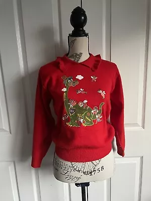 Buy Vintage Goth Velvet Embroidered Wool Frilly Collar Ugly Sweater Jumper • 22.12£