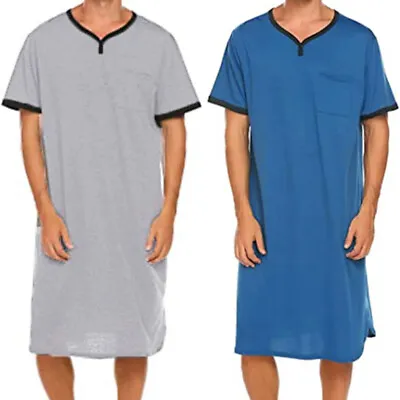 Buy Men Long Top Long Nightshirt Sleep Shirt Comfy Short Sleeve Pyjamas Sleepwear UK • 15.62£