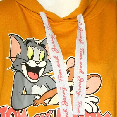 Buy Tom & Jerry Pullover Hoodie Sweatshirt MUSTARD CROPPED DRAWSTRING Womens 3XL • 28.47£
